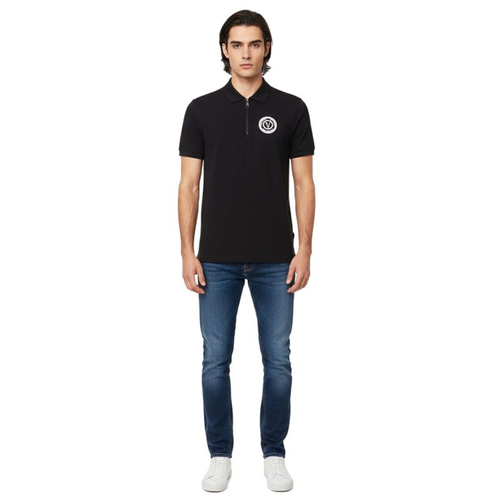Versace Jeans Couture Men's Black Polo Shirt with Embroidered Medallion